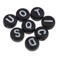 Alphabet Acrylic Beads Flat Round with letter pattern & solid color black Approx 1mm Approx Sold By Bag