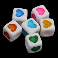 Opaque Acrylic Beads Cube with heart pattern & solid color mixed colors Approx 3mm Approx Sold By Bag