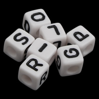 Alphabet Acrylic Beads Cube with letter pattern & solid color white Approx 3mm Approx Sold By Bag