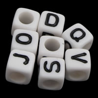 Alphabet Acrylic Beads Cube with letter pattern & solid color white Approx 3mm Approx Sold By Bag