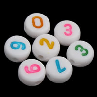 Number Acrylic Bead with number pattern & mixed & solid color white Approx 1mm Approx Sold By Bag