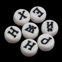 Alphabet Acrylic Beads Flat Round mixed pattern & with letter pattern & solid color white Approx 1mm Approx Sold By Bag