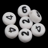 Number Acrylic Bead Flat Round mixed pattern & with number pattern & solid color white Approx 1mm Approx Sold By Bag