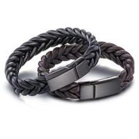 Bracelet homme, cuir de peau de vache, acier inoxydable fermoir magnétique, ionique noire, bracelet tressé & pour homme, plus de couleurs à choisir, 14mm, Vendu par Environ 8.2 pouce brin