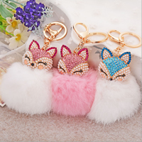 Key Chain, Zinc Alloy, med Plush & Glass Pearl, Fox, guldfarve belagt, emalje & med rhinestone & hule, flere farver til valg, nikkel, bly & cadmium fri, 160mm, Solgt af PC