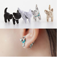 alliage de zinc Dessin animé Split boucle d'oreille, avec Plastique ABS perle, acier inoxydable puce boucle d'oreille, chat, Placage, détachable & avec peint, plus de couleurs à choisir, sans plomb et cadmium, 20mm, Vendu par paire