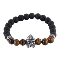 Los hombres de la pulsera y del brazalete, Ágata negra, con Ojo de tigre & acero inoxidable, natural & para hombre & ennegrezca, 16mm, Vendido para aproximado 7.4 Inch Sarta