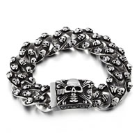 Los hombres de la pulsera y del brazalete, acero inoxidable, con partón de calavera & para hombre & ennegrezca, 20mm, Vendido para aproximado 8.6 Inch Sarta