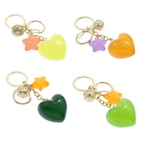 Key Chain, Akryl, med ABS plastik perle & Jern, Heart, guldfarve belagt, flere farver til valg, 37x34x28mm, Hole:Ca. 25mm, Solgt Per Ca. 4.5 inch Strand