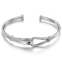 acier inoxydable bracelet manchette, avec zircone cubique, couleur originale, 13mm, Diamètre intérieur:Environ 70mm, Longueur Environ 8.6 pouce, Vendu par PC