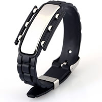 De Armband van mensen, Zacht PVC, met Titanium Staal, verstelbaar & voor de mens, zwart, 14x3mm, Lengte Ca 9 inch, 2strengen/Lot, Verkocht door Lot