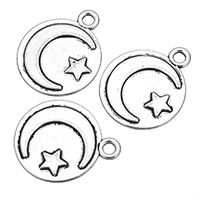 Pendants Sinc Alloy Gealach, Moon agus Star, dath airgid antique plátáilte, nicil, luaidhe & caidmiam saor in aisce, 18x22x1mm, Poll:Thart 2mm, 500ríomhairí pearsanta/Lot, Díolta De réir Lot