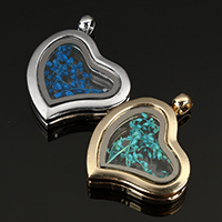 Zinc Alloy Flydende Locket vedhæng, med Tørret blomst & Glas, Heart, forgyldt, flere farver til valg, nikkel, bly & cadmium fri, 27x33x6mm, Hole:Ca. 4mm, 10pc'er/Lot, Solgt af Lot