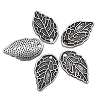 Zinklegering Leaf Hangers, Zinc Alloy, Blad, antiek zilver plated, nikkel, lood en cadmium vrij, 9.50x16.50mm, Gat:Ca 2mm, 1000pC's/Lot, Verkocht door Lot