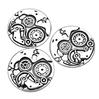 Alliage de zinc plate ronde pendentifs, Plat rond, Plaqué de couleur d'argent, protéger l'environnement, sans nickel, plomb et cadmium, 25x25x3mm, Trou:Environ 3x2mm, 200PC/lot, Vendu par lot