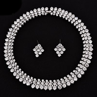 Bröllops smycken uppsättningar, örhänge & halsband, Mässing, platinerade, för brud & med cubic zirconia, nickel, bly och kadmium gratis, 25x19mm, Längd Ca 15.5 inch, Säljs av Ställ