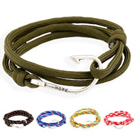 Unisex Bracelet, Nylon polypropylène, avec alliage de zinc, Pirate Hameçon, espoir de mot, Plaqué de couleur d'argent, 2 fils, plus de couleurs à choisir, protéger l'environnement, sans nickel, plomb et cadmium, 40x20mm, Longueur Environ 15.7 pouce, 2Strandstoron/lot, Vendu par lot