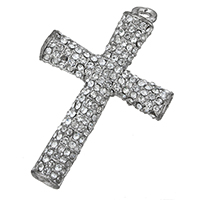 Sinkkiseos Cross Riipukset, Ylittää, platina väri päällystetty, tekojalokivi, nikkeli, lyijy ja kadmium vapaa, 31.50x47x6.50mm, Reikä:N. 3x2mm, 10PC/erä, Myymät erä