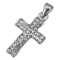 Pendants since Alloy Croise, Sinc Alloy, Cross, dath platanam plátáilte, le rhinestone, nicil, luaidhe & caidmiam saor in aisce, 13.50x23.50x3mm, Poll:Thart 4mm, 50ríomhairí pearsanta/Lot, Díolta De réir Lot