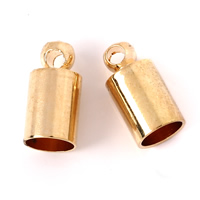 Messing End Cap, Kolom, gold plated, lood en cadmium vrij, 5x10mm, Gat:Ca 1mm, 4mm, 1000pC's/Bag, Verkocht door Bag