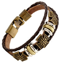 Unisex Bracelet, Cowhide, le PU & Sinc Alloy, Cross, plátáilte, 3-snáithe, nicil, luaidhe & caidmiam saor in aisce, 10mm, Díolta Per Thart 7.8 Inse Snáithe