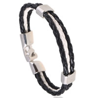 Unisex armbånd, PU, med Zinc Alloy, sølvfarvet forgyldt, to tone, nikkel, bly & cadmium fri, 10mm, Solgt Per Ca. 8.2 inch Strand