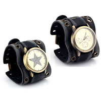 Reloj de Pulsera para Hombre, Cuero de vaca, con Vidrio & aleación de zinc, chapado en color bronce antiguo, ajustable & diferentes estilos para la opción, libre de níquel, plomo & cadmio, 52mm, Vendido para aproximado 9.4 Inch Sarta