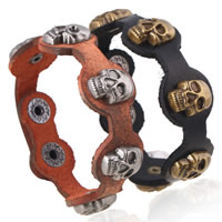 Men Bracelet Cowhide with Zinc Alloy Skull plated with rivet stud & adjustable & for man nickel lead & cadmium free 20mm Sold Per Approx 8.8 Inch Strand