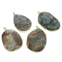 Imperial Jasper Hängen, Impression Jasper, med mässing bail, guldfärg pläterade, naturliga & blandad, 38x57x7mm-42x61x9mm, Hål:Ca 5x8mm, 5PC/Bag, Säljs av Bag