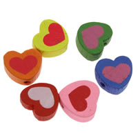 Wood Beads Heart printing mixed colors Approx 1mm Sold By Bag