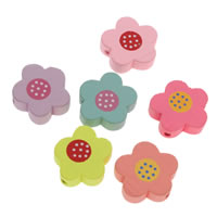 Wood Beads Flower printing mixed colors Approx 1mm Sold By Bag