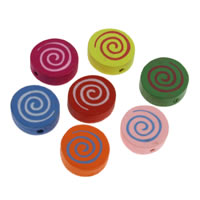 Wood Beads Flat Round printing mixed colors Approx 1mm Sold By Bag