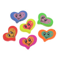 legno Smile Face modello perla, Cuore, stampa, colori misti, 24x20x4mm, Foro:Appross. 1mm, 500PC/borsa, Venduto da borsa