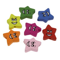 legno Smile Face modello perla, Stella, stampa, colori misti, 18x20x4mm, Foro:Appross. 1mm, 1000PC/borsa, Venduto da borsa