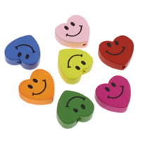 Træ Smil ansigt mønster perle, Heart, udskrivning, blandede farver, 17x5mm, Hole:Ca. 1mm, 1000pc'er/Bag, Solgt af Bag