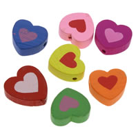 Wood Beads Heart printing mixed colors Approx 1mm Sold By Bag