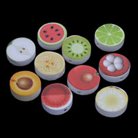 Perles en bois, Plat rond, impression & conception de fruits & modèle mixte, 20x5mm, Trou:Environ 1mm, 500PC/sac, Vendu par sac