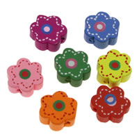 Wood Beads Flower printing mixed colors Approx 1mm Sold By Bag