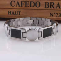 Rustfrit stål smykker Armbånd, Stainless Steel, emalje, sort, 14mm, Solgt Per Ca. 8.2 inch Strand