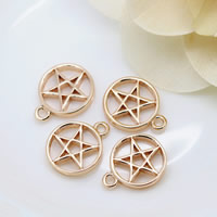 Messing hangers, Pentagram, 24K verguld, nikkel, lood en cadmium vrij, 13.50x17x3mm, Gat:Ca 1.5mm, 30pC's/Lot, Verkocht door Lot