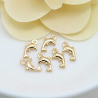 Messing Schmuck Anhänger, Dolphin, 24 K vergoldet, frei von Nickel, Blei & Kadmium, 6x11x2.50mm, Bohrung:ca. 1mm, 100PCs/Menge, verkauft von Menge