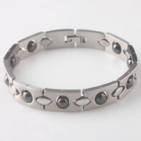 Roestvrij staal Gezonde Armband, met Hematiet, met brief patroon & voor de mens, oorspronkelijke kleur, 10mm, Per verkocht Ca 7.6 inch Strand