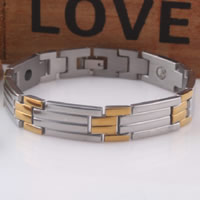 Stainless Steel Sund Bracelet, med Ikke-magnetisk hæmatit, forgyldt, to tone, 12mm, Solgt Per Ca. 7.8 inch Strand