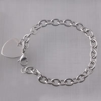 Rustfrit stål smykker Armbånd, Stainless Steel, Heart, oval kæde, oprindelige farve, 9.50x7.50mm, Solgt Per Ca. 7 inch Strand