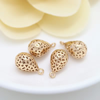 Hollow pendenti in ottone, Lacrima, 24k oro placcato, cavo, assenza di nichel,piombo&cadmio, 9x15mm, Foro:Appross. 1.3mm, 50PC/lotto, Venduto da lotto