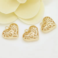 Μενταγιόν Brass Heart, Ορείχαλκος, Καρδιά, 24K επίχρυσες, κοίλος, νικέλιο, μόλυβδο και κάδμιο ελεύθεροι, 18x16x7mm, Τρύπα:Περίπου 2mm, 20PCs/Παρτίδα, Sold Με Παρτίδα