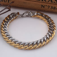 Bracciale gioielli in acciaio inossidabile, acciaio inox, placcato, catene gourmette & bicolore, 10mm, Venduto per Appross. 8.2 pollice filo