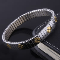 Mænd armbånd, Stainless Steel, forgyldt, Four Leaf Clover design & for mennesket & to tone, 9mm, Solgt Per Ca. 7.4 inch Strand