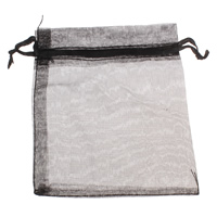 Sac à bijoux, organza, rectangle, noire, 100x120mm, 100PC/sac, Vendu par sac