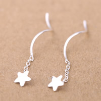 925 Sterling Silver Snáithe Trí Earrings, Star, dath airgid plated, 5x40mm, 10Péirí/Lot, Díolta De réir Lot